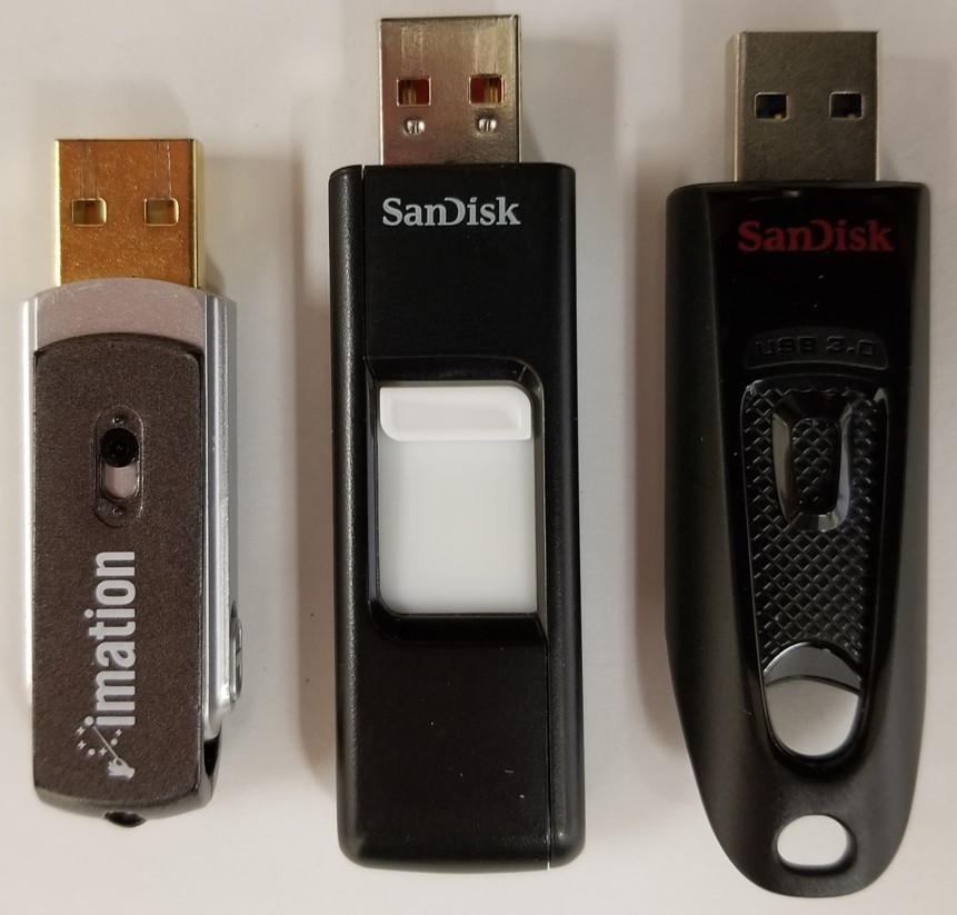 Variety of USB flash drives, USB memory sticks, or USB pen drives.