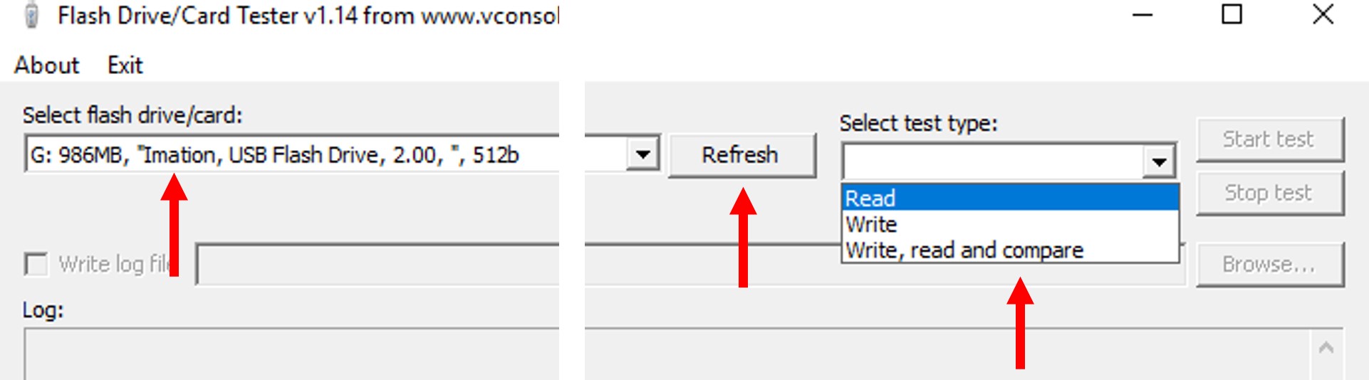 Screen capture of the Virtual Console USB analyzer software before the analysis begins. This image shows the selections that are required prior to beginning the analysis.