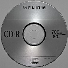 CD-R or recordable CD 700 MB media from Fujifilm. These discs cannot be erased and are used to store digital information.