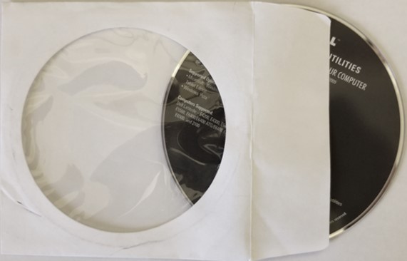 A DVD disc in a paper sleeve. Storing optical discs in a sleeve can lead to scratches and other physical damage and DVD disc repair may be necessary.