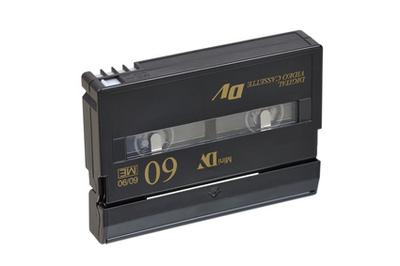 A miniDV camcorder cassette tape for the storage of digital video.