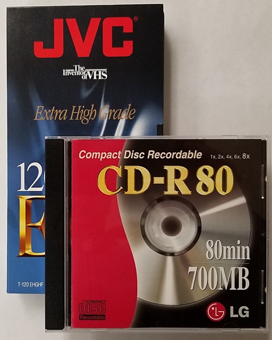 VCD or Video Compact Disc can be made from recordings on a VHS videotape cassette by using a blank CD-R disc.