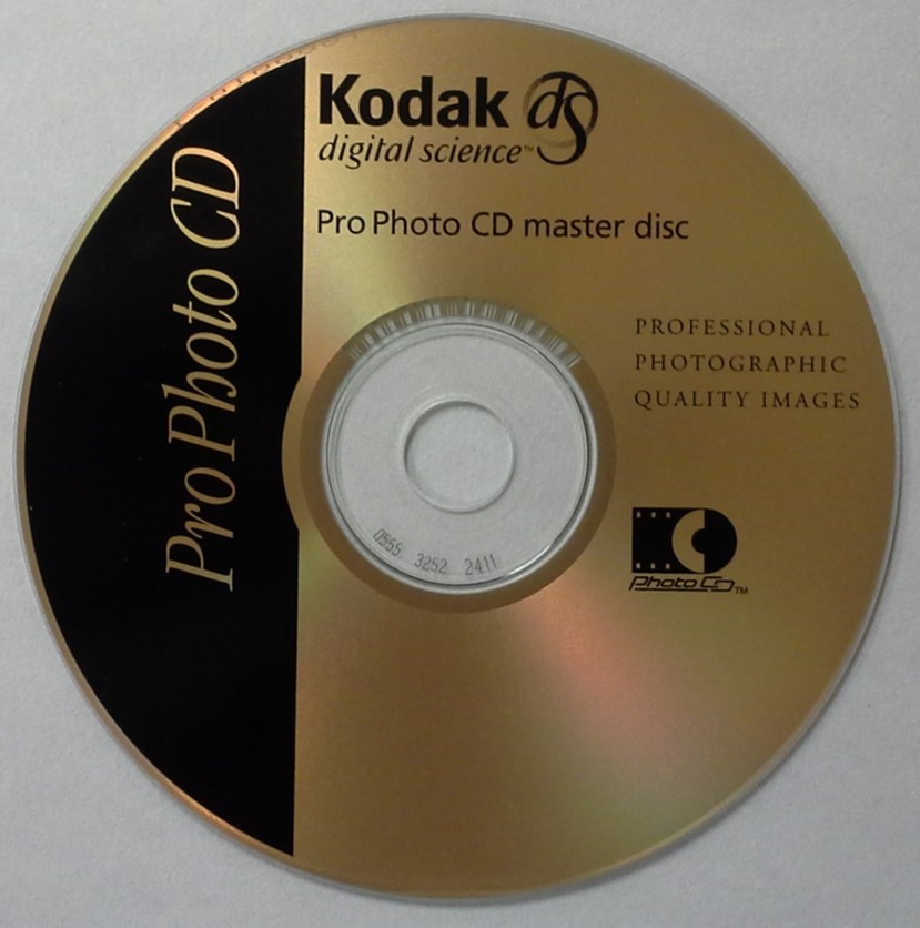 Top side view of a Kodak Photo CD which is the same structure as the Kodak gold CD-R but uses a proprietary system for digital photo storage.