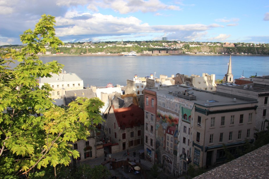 Digital photograph of a scenic view taken from an elevated area in Quebec City overlooking the water.
