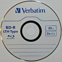 BD-R LTH or Blu-ray recordable low-to-high using a dye recording layer to store digital information. This is a single layer 2x 25 GB disc from Verbatim.