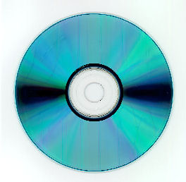 A recordable CD or CD-R with cyanine dye and silver alloy metal layer. When viewing the disc from the base side, it can appear in various shades of blue.