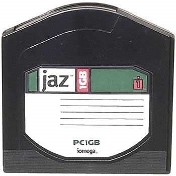 Iomega Jaz Disk of 1 GB capacity. This cartridge contains the hard disk but not the mechanical components to read the disk. These components are found in the Iomega Jaz Drive.