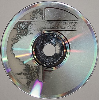 Disc rot or laser rot as seen from the back of an audio CD.