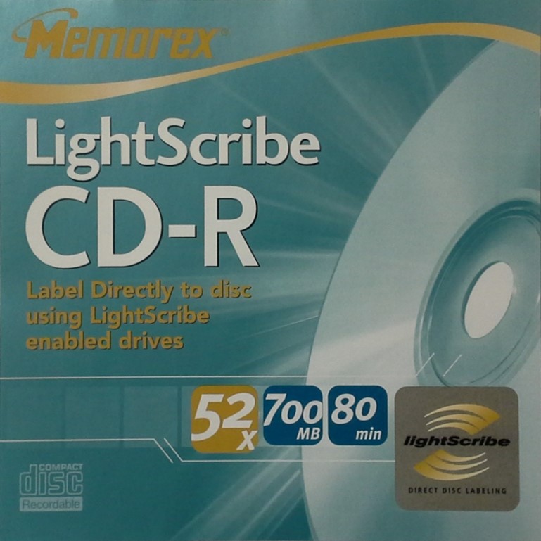 Packaging insert material for a LightScribe 52x CD-R disc from Memorex.