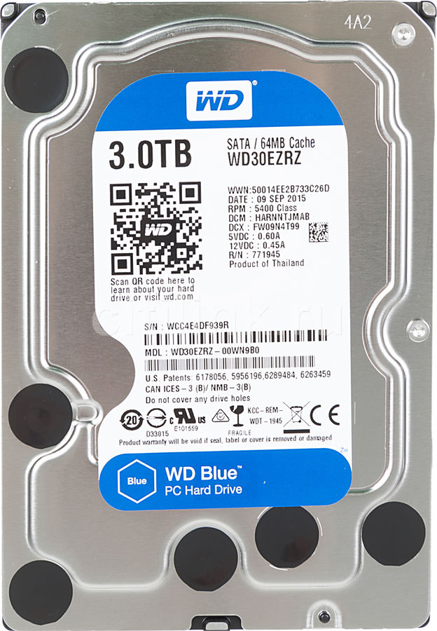 A picture of a 3.0TB Western Digital internal hard disk drive.